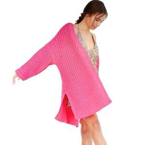 Silence + Noise Pink Chunky Shaker Knit Ally Cardigan Urban Outfitters O/S